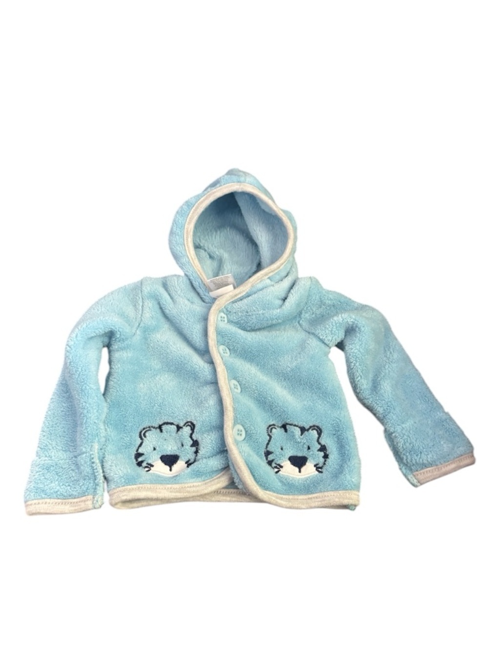 Little Beginnings Soft Baby Blue Hooded Fleece Jacket with Tiger Pockets